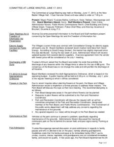 COMMITTEE-AT-LARGE MINUTES: JUNE 17, 2013 The Committee-at-Large Meeting was held on Monday, June 17, 2013, at the New Baden Village Hall, 1 East Hanover Street and was called to order at 7:00 p.m. Present: Mayor Picard,
