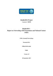 Idealist2014 Project Contract nº [removed]Idealist2014 – Report on Networking with Programmes and National Contact Points
