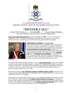 CULPEPER MINUTE MEN CHAPTER VIRGINIA SOCIETY, SONS OF THE AMERICAN REVOLUTION “MUSTER CALL” Volume VXVIV, Number 11