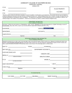 RESET FORM  COMMUNITY COLLEGE OF SOUTHERN NEVADA INVENTORY CONTROL (please print)
