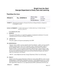 Bright from the Start: Georgia Department of Early Care and Learning Nutrition Services POLICY