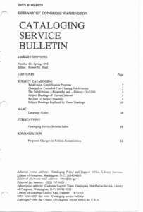 Cataloging Service Bulletin 80, Spring 1998