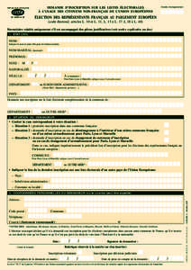 DEMANDE D’INSCRIPTION SUR LES LISTES ÉLECTORALES À L’USAGE DES CITOYENS NON-FRANÇAIS DE L’UNION EUROPÉENNE RÉPUBLIQUE FRANÇAISE  N° 12671