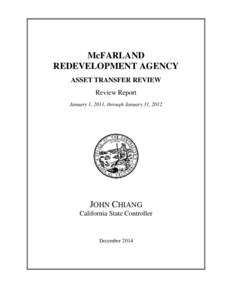 McFARLAND REDEVELOPMENT AGENCY ASSET TRANSFER REVIEW Review Report January 1, 2011, through January 31, 2012