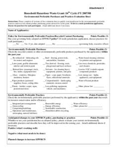 Environmentally Preferable Purchases and Practices Evaluation Sheet:  HHW FY[removed]