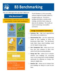 You can’t Manage what you don’t Measure  Benchmarking is useful when your city, county, school district, or other entity would like to:  The B3 Database is a free accounting