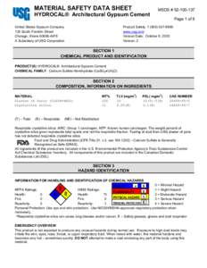 MATERIAL SAFETY DATA SHEET HYDROCAL® Architectural Gypsum Cement United States Gypsum Company 125 South Franklin Street Chicago, IllinoisA Subsidiary of USG Corporation
