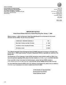 Waste Board Raises Electronic Waste Recycling Fee January 1, 2009