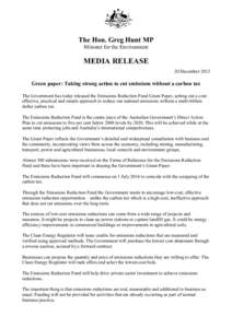 Green paper: Taking strong action to cut emissions without a carbon tax - media release 20 December 2013