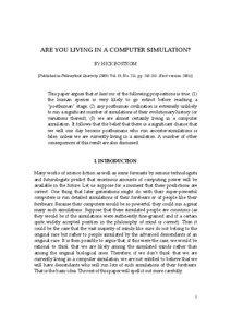 Philosophy / Simulation hypothesis / Transhumanism / Nick Bostrom / Computer simulation / Posthuman / Simulation / Strong AI / Logic simulation / Science / Internalism and externalism / Philosophy of mind