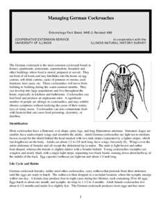 Managing German Cockroaches Entomology Fact Sheet, NHE-3, Revised 4/96 COOPERATIVE EXTENSION SERVICE UNIVERSITY OF ILLINOIS  In cooperation with the