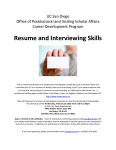 UC San Diego Office of Postdoctoral and Visiting Scholar Affairs Career Development Program Resume and Interviewing Skills