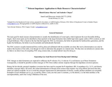 Poisson Impedance Application to Shale Resource Characterization; #)