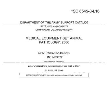 *SC[removed]L 16  DEPARTMENT OF THE ARMY SUPPORT CATALOG SETS, KITS AND OUTFITS