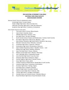 2014 NATIONAL ECONOMICS CHALLENGE NATIONAL SEMI-FINALS RESULTS DAVID RICARDO DIVISION National Finalist Teams (in alphabetical order) Carmel High School / Carmel, Indiana Hunter College High School / New York, New York