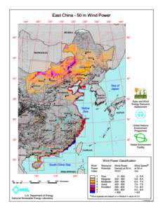 Wind Resource Map for East China - 50 m Wind Power