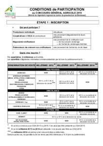 CONDITIONS de PARTICIPATION au CONCOURS GÉNÉRAL AGRICOLEExtrait du règlement régional du centre de présélection de Bordeaux] ÉTAPE 1 : INSCRIPTION 