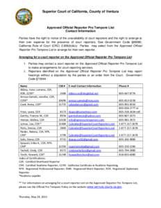 Court reporter / Certified Realtime Reporter / Registered Professional Reporter / Registered Merit Reporter / Pro tempore / Court reporting / Transcription / Law