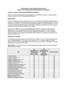 Arizona Report of Public Agency Performance on Racial / Ethnic Disproportionate Representation by Disability Indicator 10: Racial / Ethnic Disproportionality by Disability Percent of PEAs with disproportionate representa