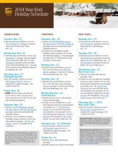 2014 Year-End Holiday Schedule Thanksgiving  Christmas