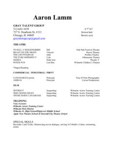Aaron Lamm GRAY TALENT GROUP S. Dearborn St, #312 Chicago, IL 60605 