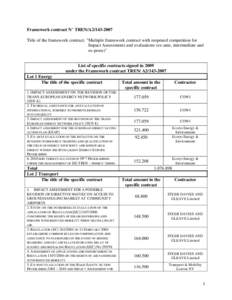 Liste annuelle des contrats spécifiques/bons de commande conclus sous le couvert de