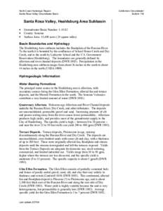 North Coast Hydrologic Region Santa Rosa Valley Groundwater Basin Santa Rosa Valley, Healdsburg Area Subbasin • •