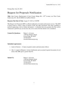 Standard RFP Form Ver[removed]Posting Date: July 28, 2014 Request for Proposals Notification Title: Lake County, Replacement of Lake County Bridge #61, 135th Avenue over West Creek,