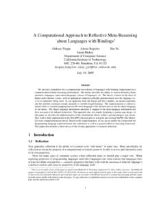 A Computational Approach to Reflective Meta-Reasoning about Languages with Bindings∗ Aleksey Nogin Alexei Kopylov Xin Yu