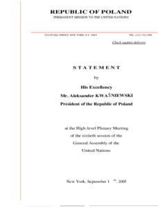 REPUBLIC OF POLAND PERMANENT MISSION TO THE UNITED NATIONS TEL[removed]  9 EAST 66th STREET, NEW YORK, N.Y[removed]