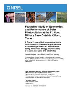 Feasibility Study of Economics and Performance of Solar Photovoltaics at the Ft. Hood Military Base Outside Killeen, Texas