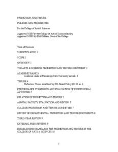 PROMOTION AND TENURE POLICIES AND PROCEDURES For the College of Arts & Sciences Approvedby the College of Arts & Sciences faculty Approvedby Phil Oldham, Dean of the College