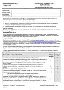 KINGDOM OF CAMBODIA PHNOM PENH TRAINING AND RESEARCH VISA (SUBCLASS 402) VISA APPLICATION CHECKLIST