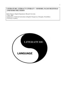 Microsoft Word - Literature and literacy literary- osmosis, false dilemmas and suggestions- Baden Eunson, Monash University- corrected version3.doc