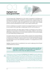 03  Highlights from local government Local governments play a fundamental role in the creation of communities, by facilitating social inclusion and participation for their local population. In the last decade, local gove