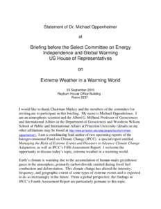 Statement of Dr. Michael Oppenheimer at Briefing before the Select Committee on Energy Independence and Global Warming US House of Representatives
