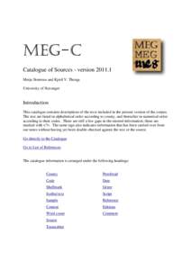 MEG-C Catalogue of Sources - versionMerja Stenroos and Kjetil V. Thengs University of Stavanger  Introduction