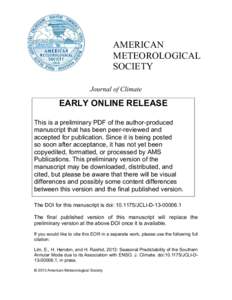 AMERICAN METEOROLOGICAL SOCIETY Journal of Climate  EARLY ONLINE RELEASE