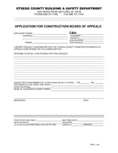 OTSEGO COUNTY BUILDING & SAFETY DEPARTMENT 1322 HAYES ROAD GAYLORD, MIPHONE * FAX_____________________________________________________________________ ___________________________________