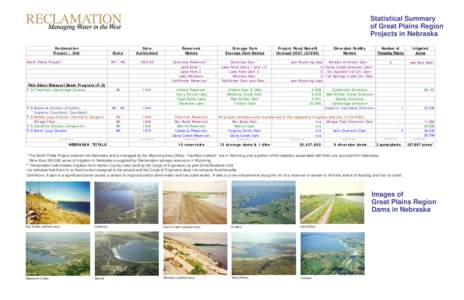 Statistical Summary of Great Plains Region Projects in Nebraska Reclamat ion Project / Unit North Platte Project*