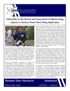 FELLOWSHIPS international.anl.gov/fellowships Fellowship on the Review and Assessment of Meteorology Aspects in Nuclear Power Plant Siting Application