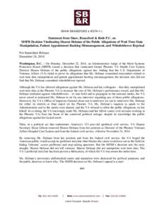Statement from Shaw, Bransford & Roth P.C. on MSPB Decision Vindicating Sharon Helman of the Public Allegations[removed]PDF;1)
