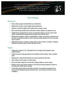 NATIONAL CENTER ON EDUCATION AND THE ECONOMY  What Does It Really Mean to Be College and Work Ready? The Mathematics and English Literacy Required of First Year Community College Students