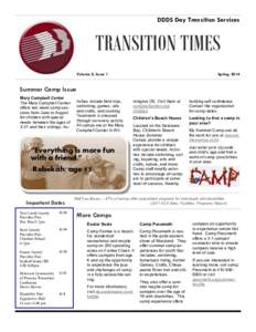 DDDS Day Transition Services  TRANSITION TIMES Volume 2, Issue 1  Spring, 2014