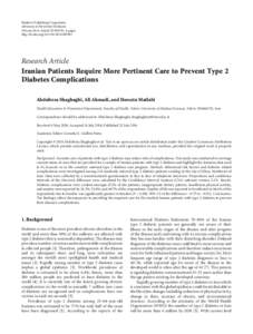 Iranian Patients Require More Pertinent Care to Prevent Type 2 Diabetes Complications