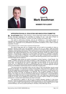 Hansard, 7 AugustSpeech By Mark Boothman MEMBER FOR ALBERT