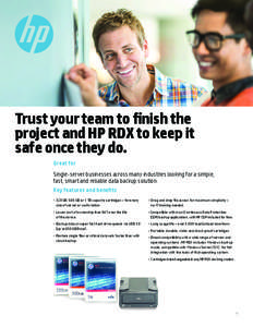 Trust your team to finish the project and HP RDX to keep it safe once they do. Great for Single-server businesses across many industries looking for a simple, fast, smart and reliable data backup solution.