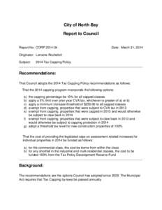City of North Bay Report to Council Report No: CORP[removed]Date: March 31, 2014
