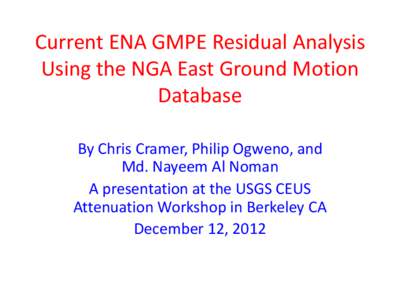Current ENA GMPE Residual Analysis Using the NGA East Ground Motion Database
