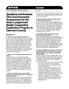 APHIS Plant Protection and Quarantine Questions and Answers: Ohio Environmental Assessment for the